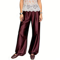 New Fashion Satin Silk Wide Leg Dress Pants for Women Low Rise Baggy Long Flowy Trousers
