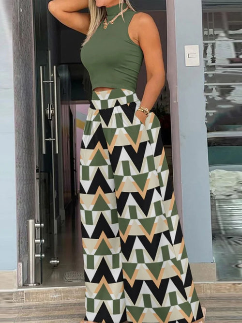2 Pcs Tank Top & Wide Leg Pants Set