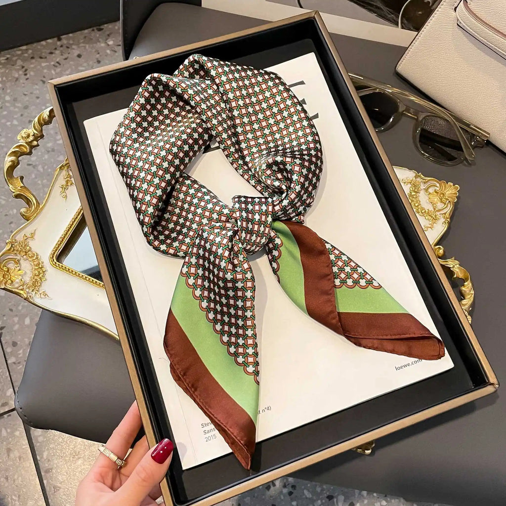 Luxury Imitation Silk Scarf Black And White Striped Head Wrap For Women Multifunction Silk Feeling Neckerchief