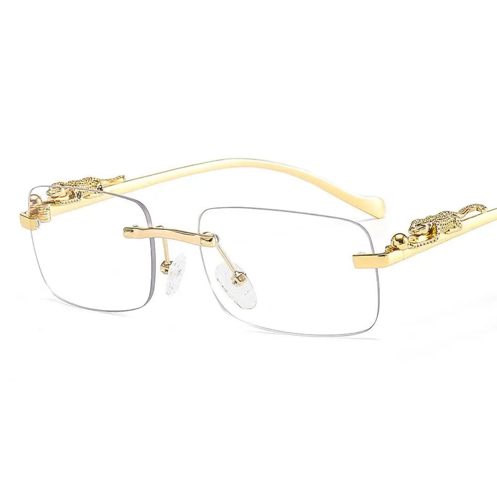Rimless Square Sunglasses Women Men Luxury Brand Designer Popular Travel Driving Metal Leopard Head Sun Glasses Shade Eyewear
