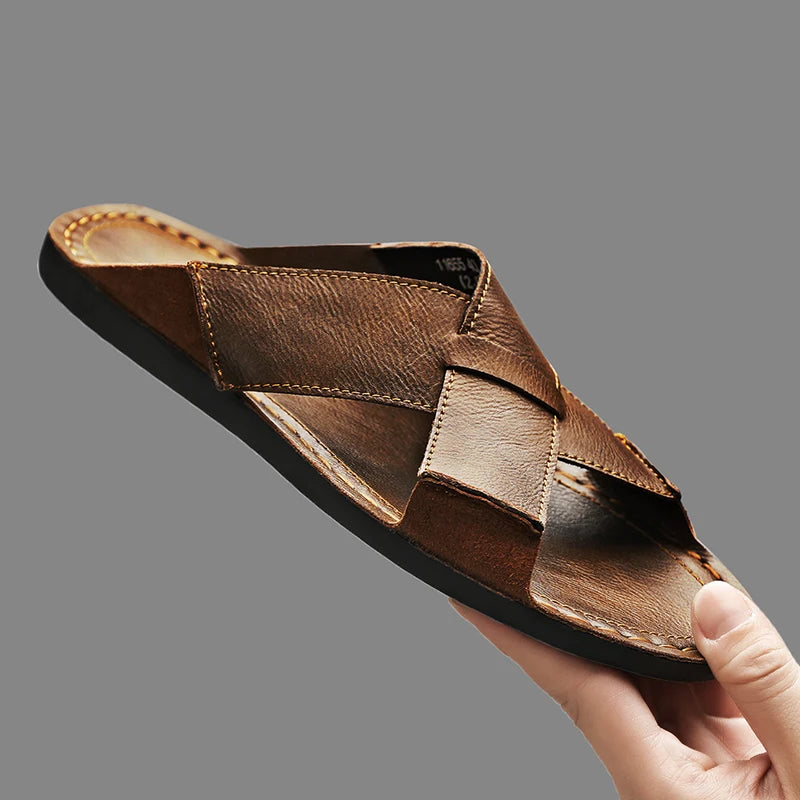 Men Sandals Genuine Leather Mens Casual Shoes Outdoor Men Leather Sandals for Men Beach Shoes Roman mens Shoes