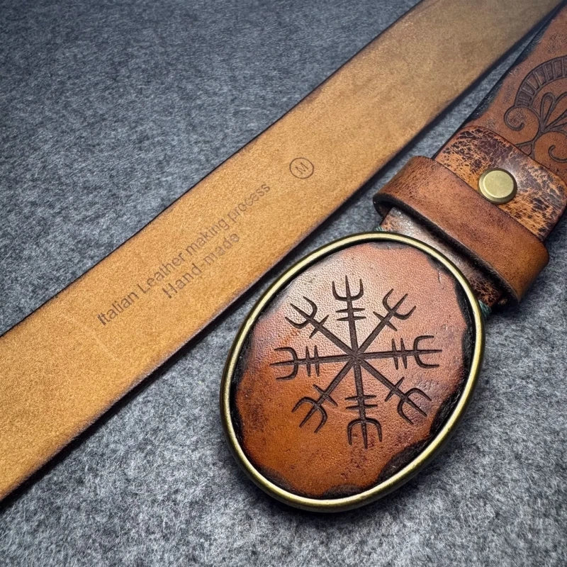 Genuine Leather Tough Guy Men's Belt Luxury Designer Strap Thick Cowhide Pure Copper Buckle Lucky Totem Classic Retro Jeans Belt