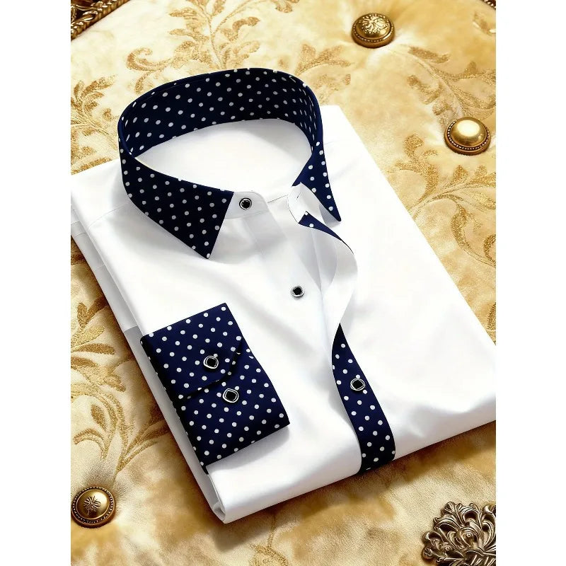 Men's Shirt Brand New Arrival Patchwork Four Season Tuxedo Long Sleeve Smart Casual Elastic Male Business Shirts
