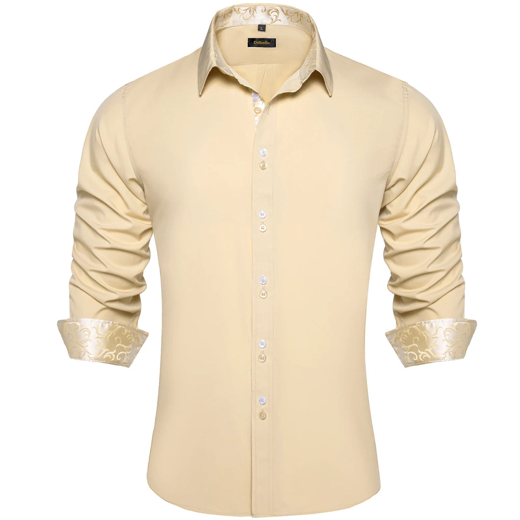 Men's Polyester Cotton Shirts Long Sleeve Paisley Patchwork Social Casual Dress Shirt