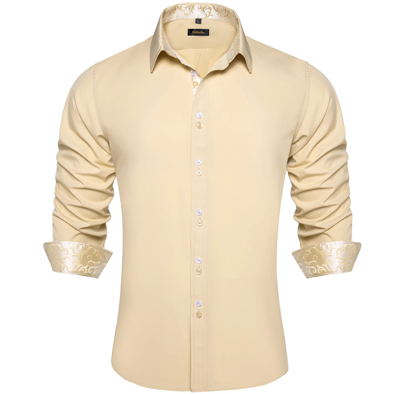 Men's Polyester Cotton Shirts Long Sleeve Paisley Patchwork Social Casual Dress Shirt
