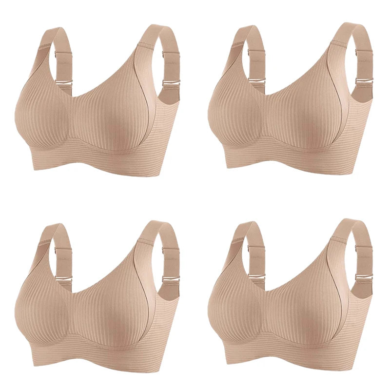 4PC Seamless Wireless Bras for Women Large Size Push Up Bra Comfort Underwear Anti-Sagging Bralette Female Lingerie